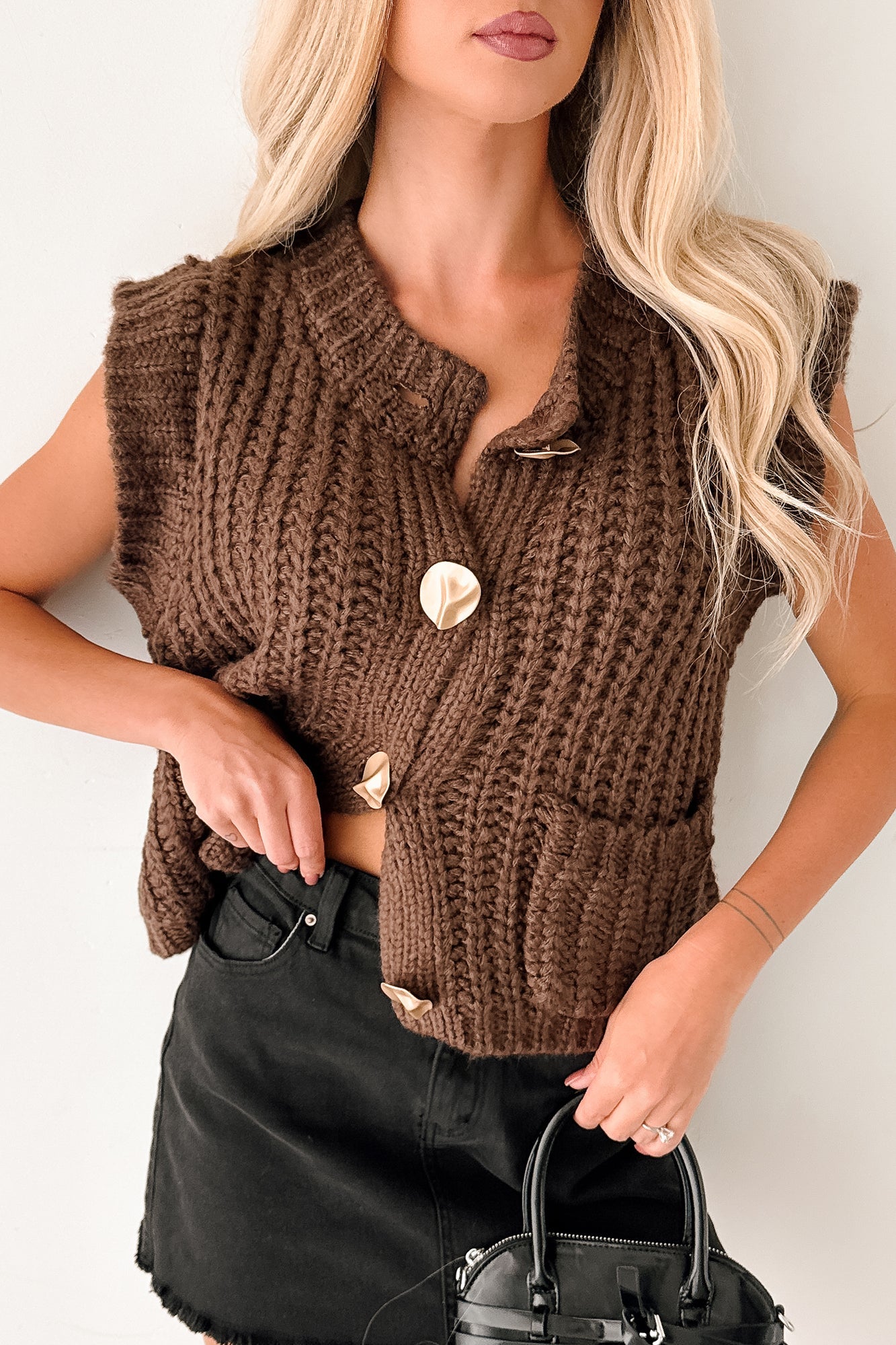 Amber Hours Sleeveless Sweater Top (Brown)