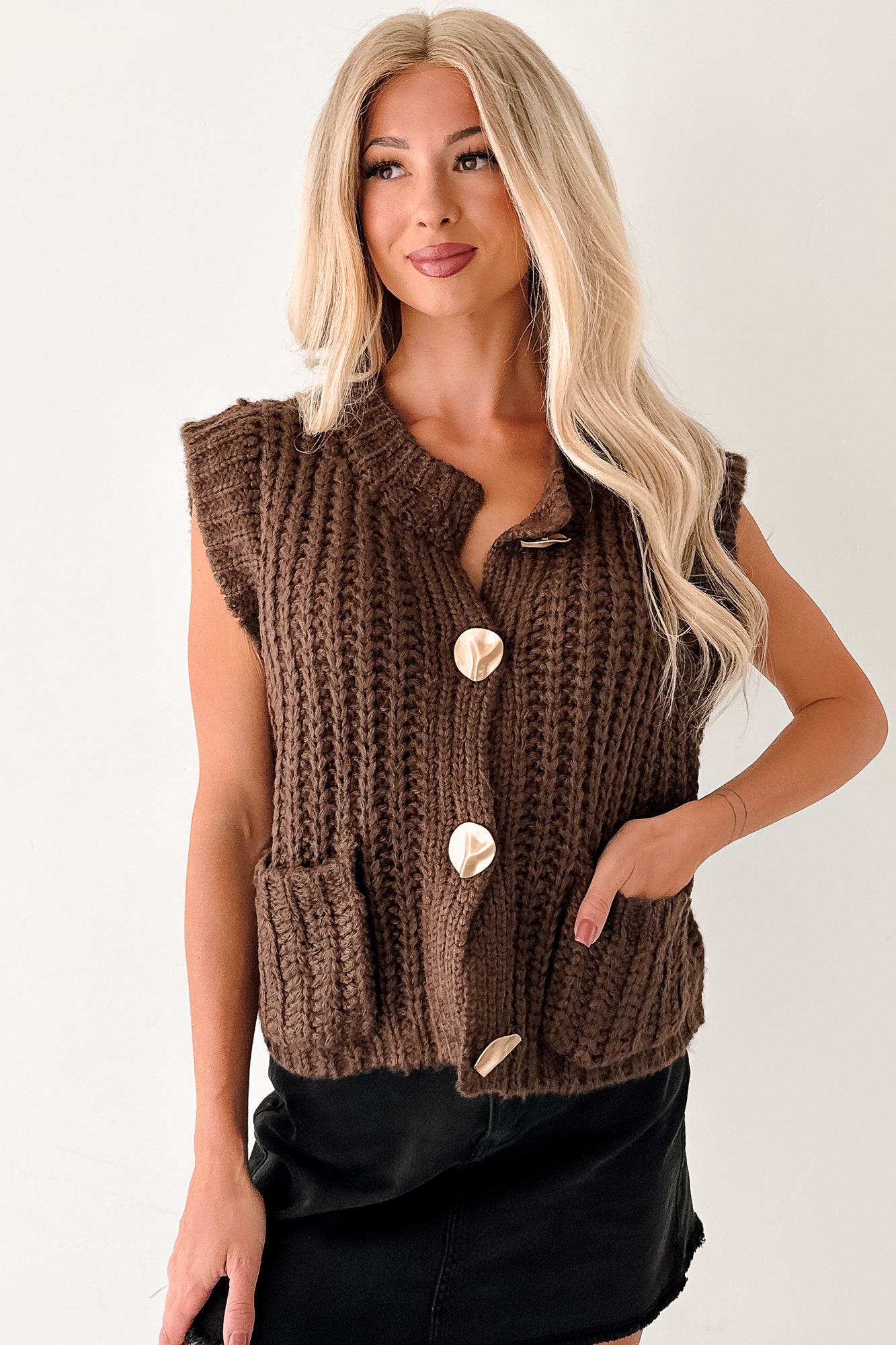 Amber Hours Sleeveless Sweater Top (Brown)