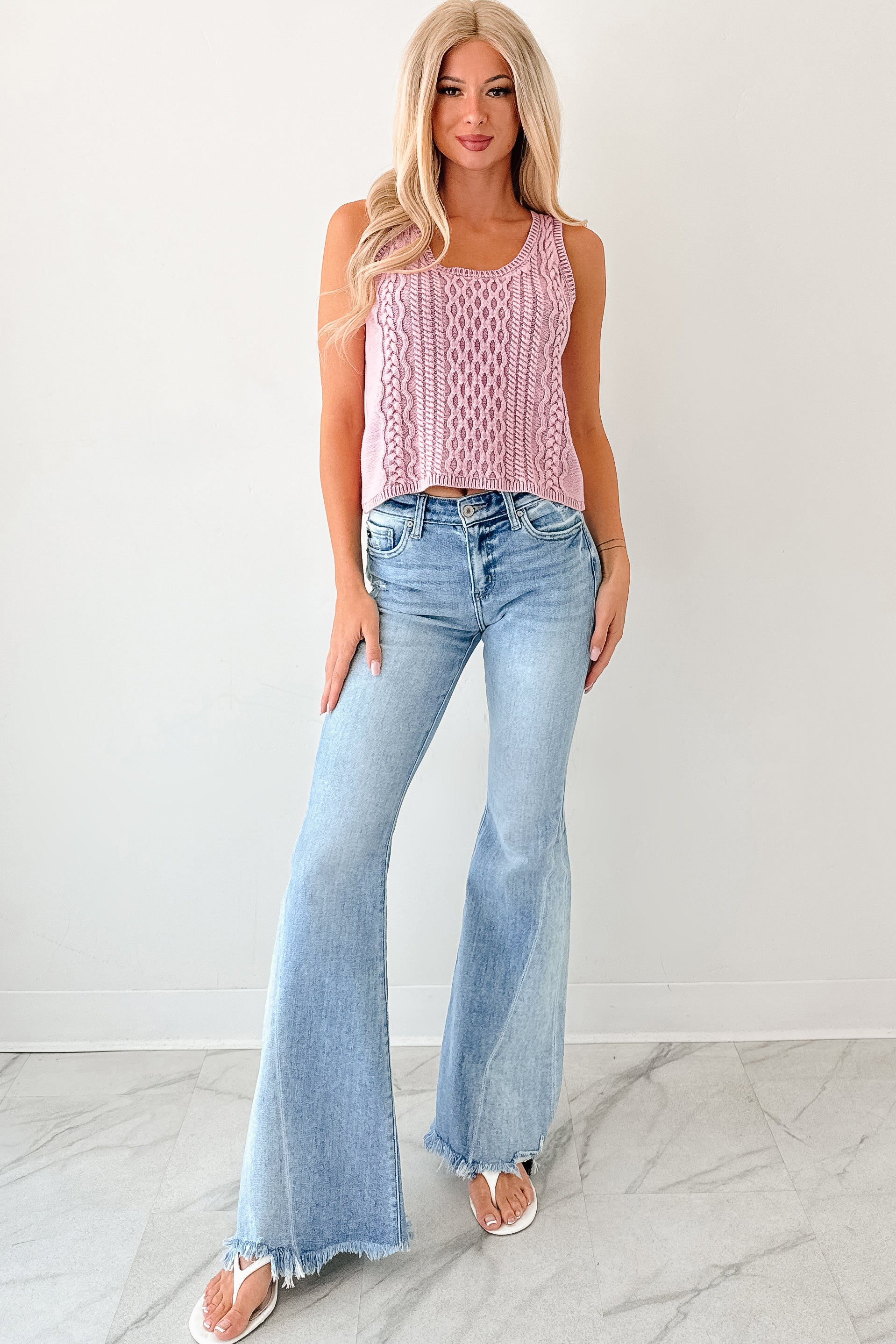 Prioritizing Peace Sleeveless Cable Knit Top (Pink)