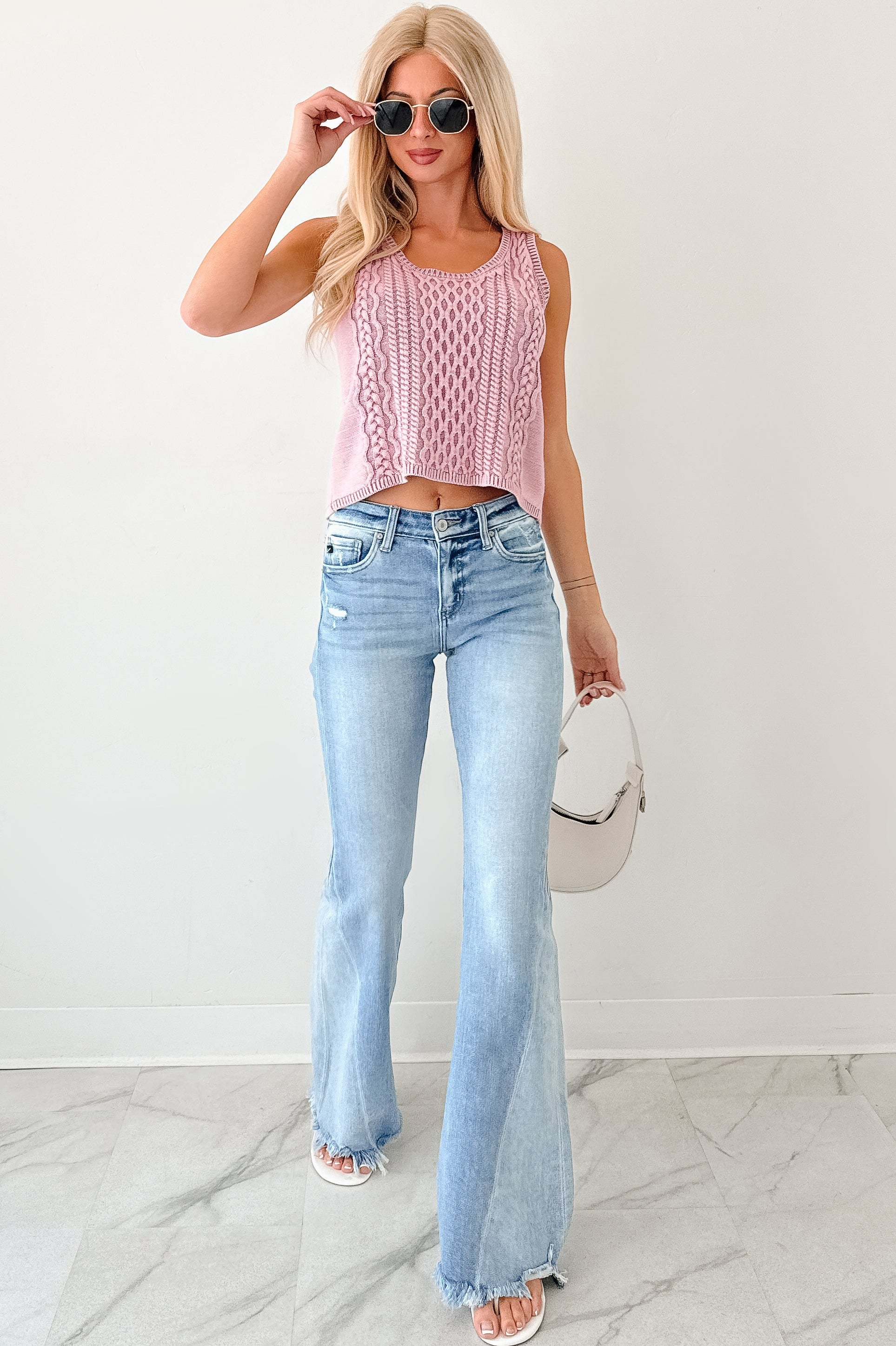 Prioritizing Peace Sleeveless Cable Knit Top (Pink)