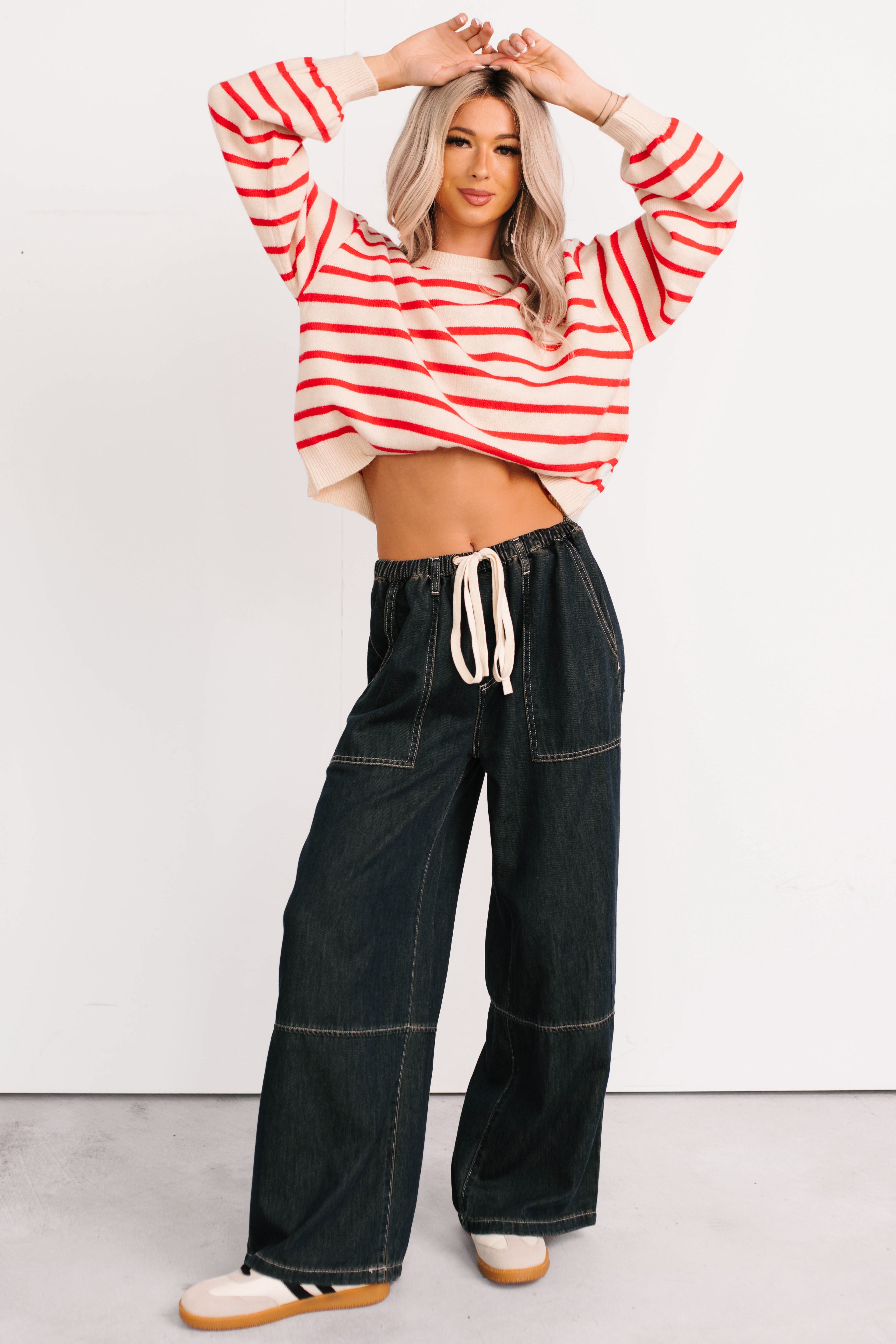 Chill Energy Wide Leg Drawstring Pants (Grey Denim)