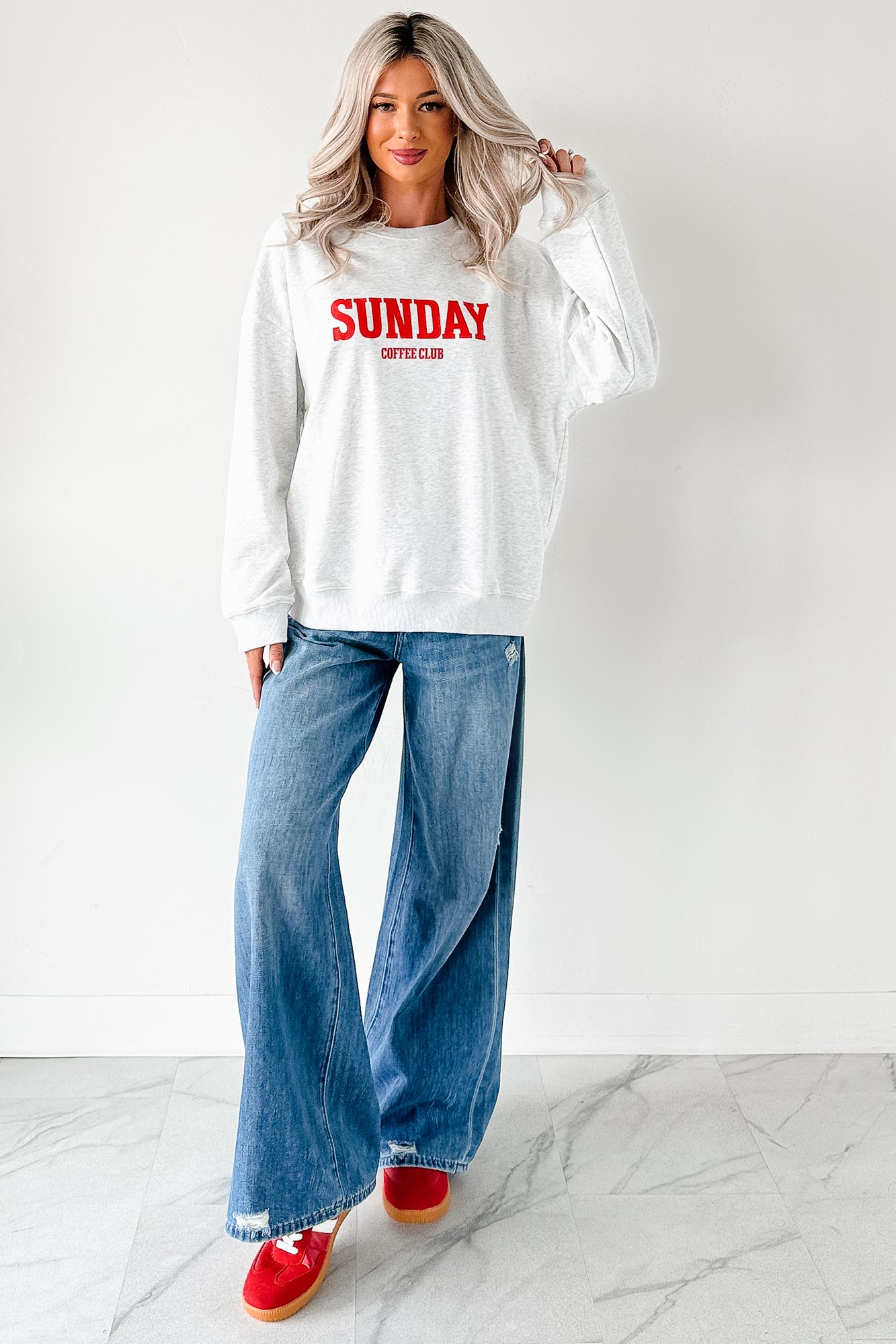 "Sunday Coffee Club" Graphic Sweatshirt (Heather Grey)