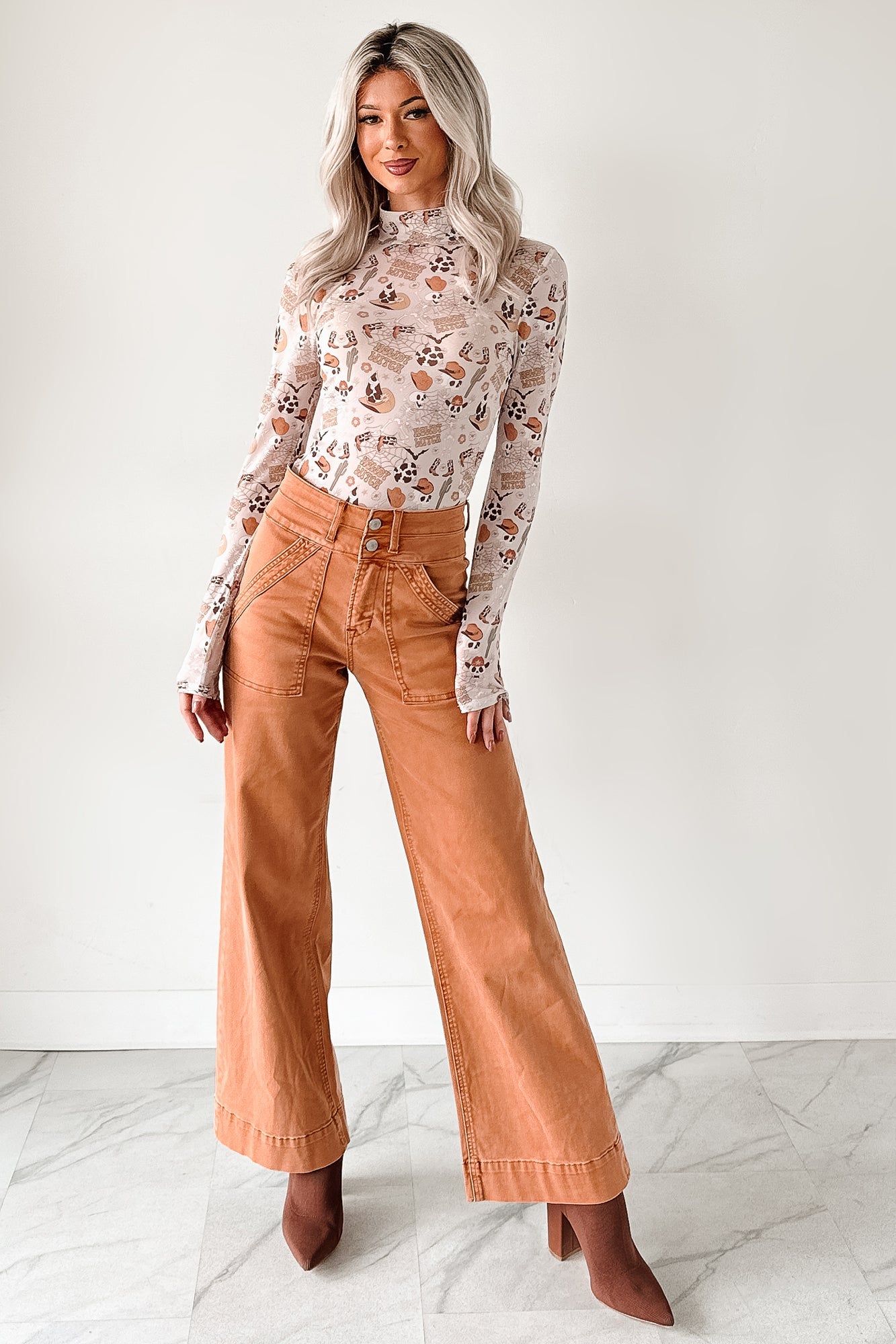 "Howdy Witch" NM Original Mesh Mock Neck Bodysuit (Howdy Witch)