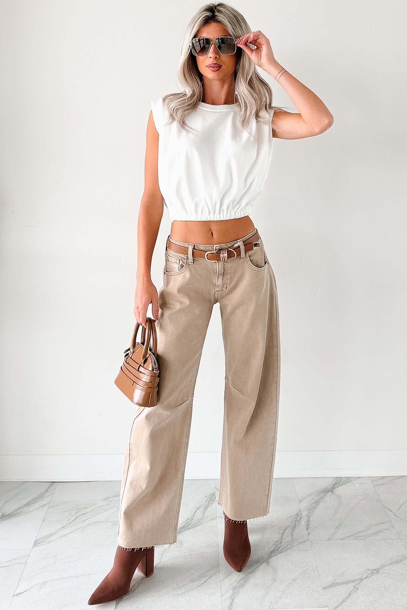 Always Next To Me Mid Rise Barrel Jeans (Vintage Khaki)