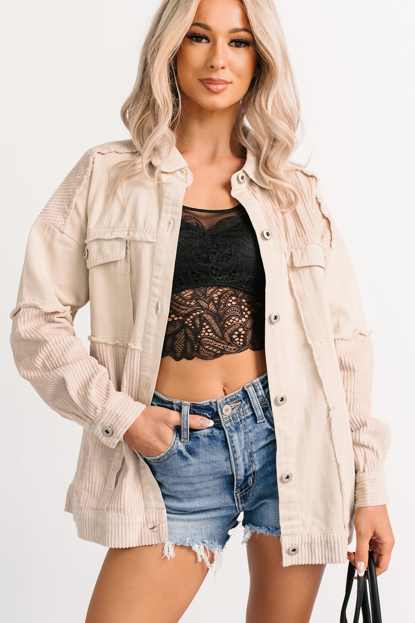 Always Luminous Patchwork Denim Jacket (Ecru)