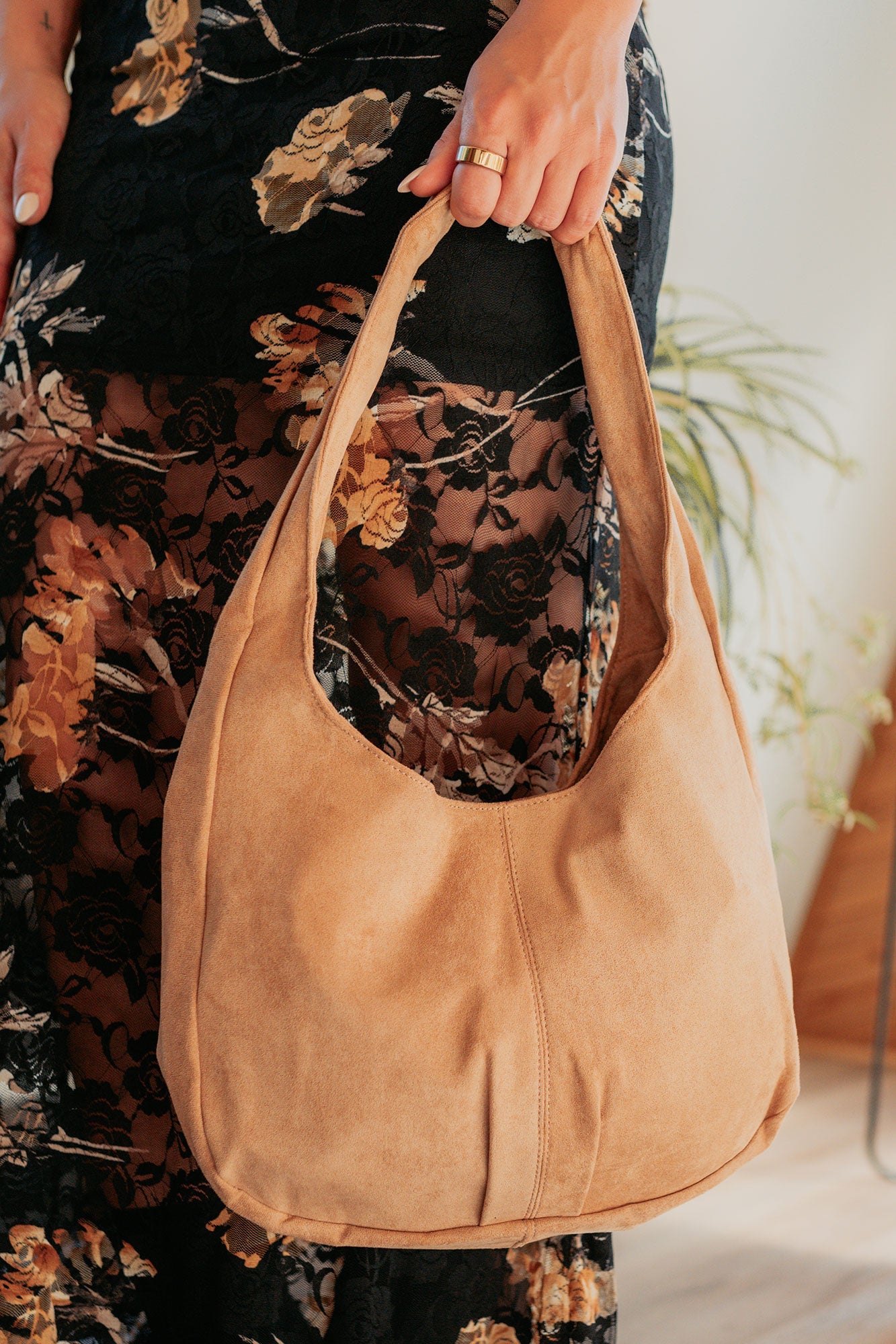 Chic Instinct Faux Suede Studded Handbag (Khaki)