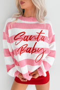 "Santa Baby" Stripe Knit Sweater (Pink/Multi)