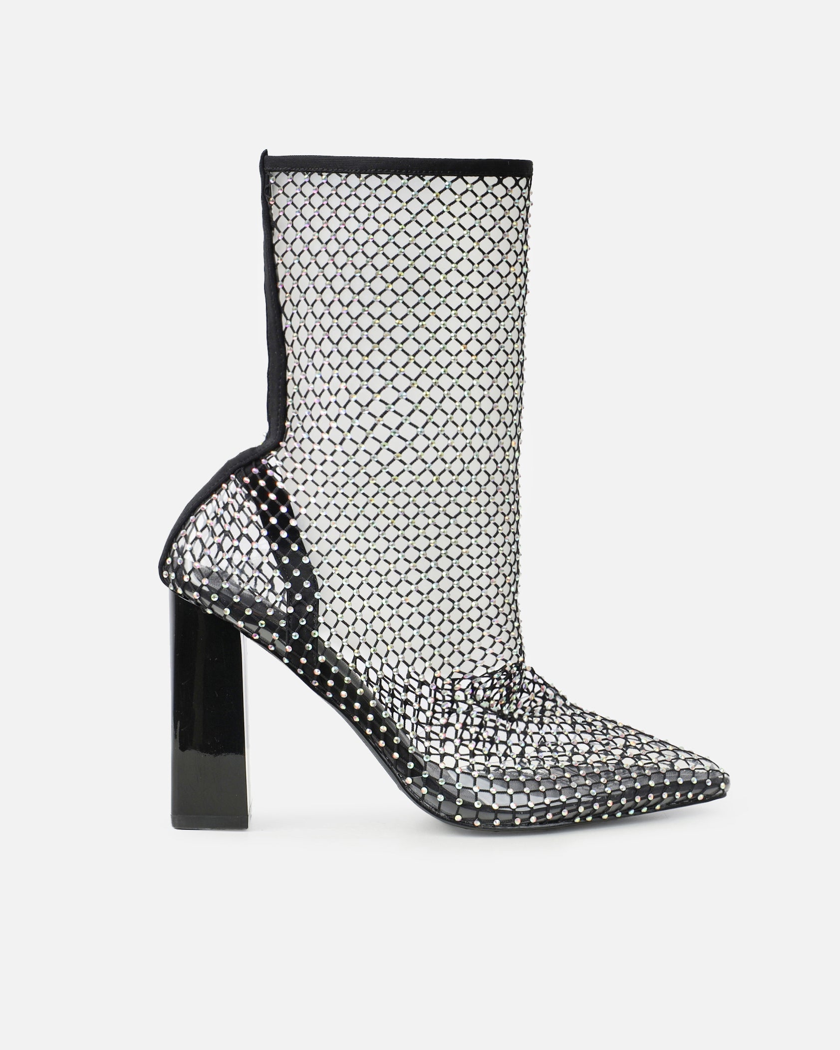 Bailee Black Diamante Fishnet Block Heels