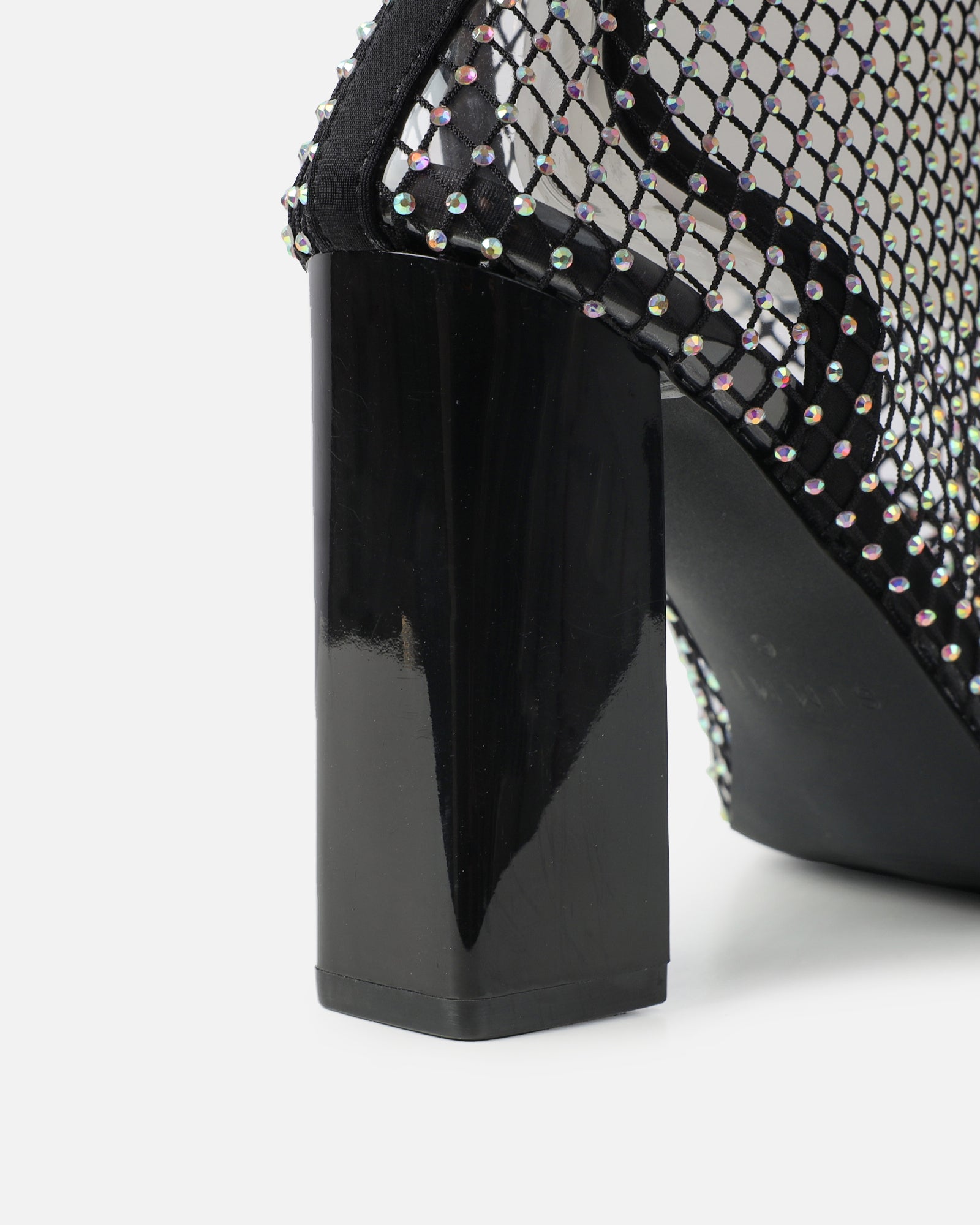 Bailee Black Diamante Fishnet Block Heels