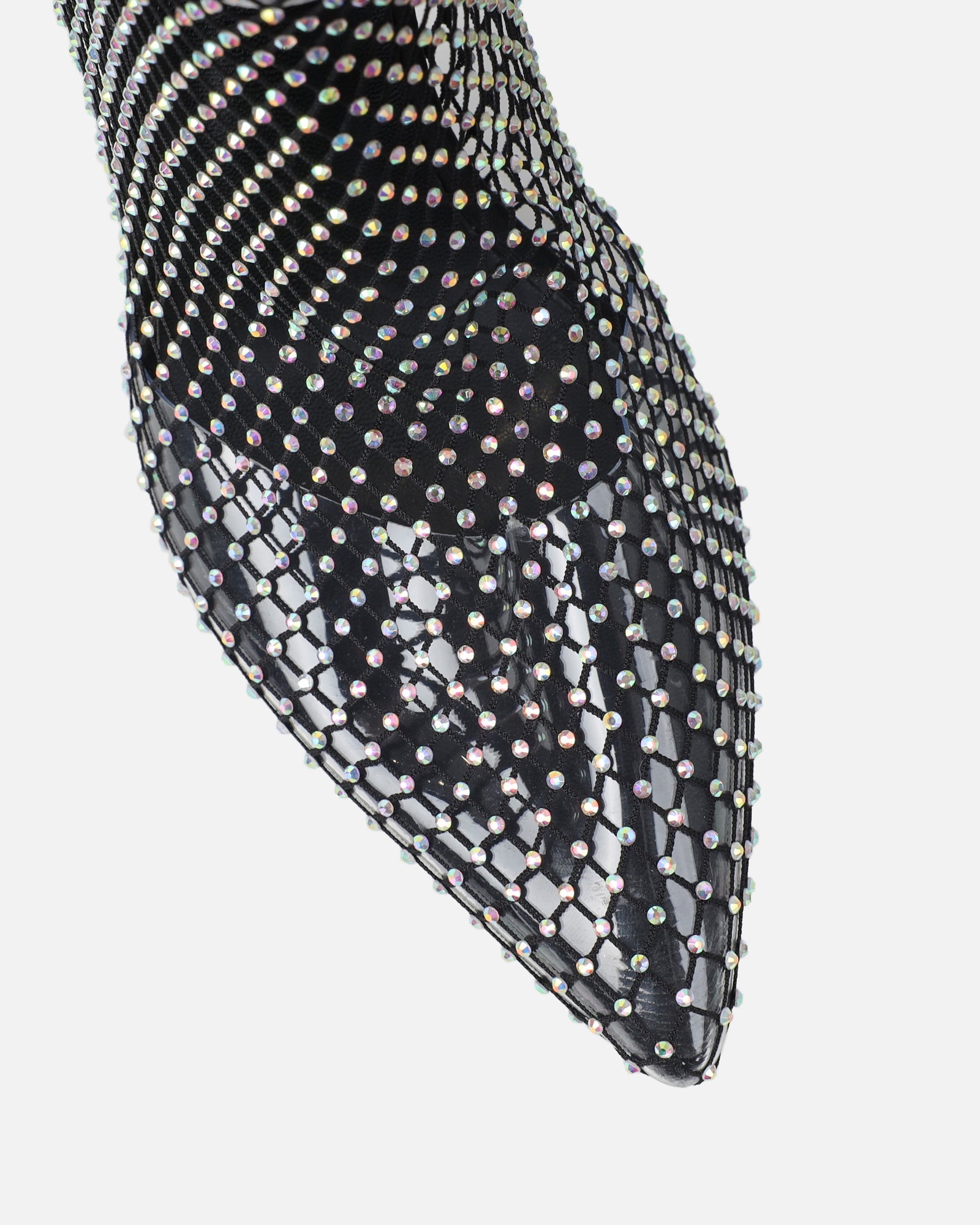 Bailee Black Diamante Fishnet Block Heels