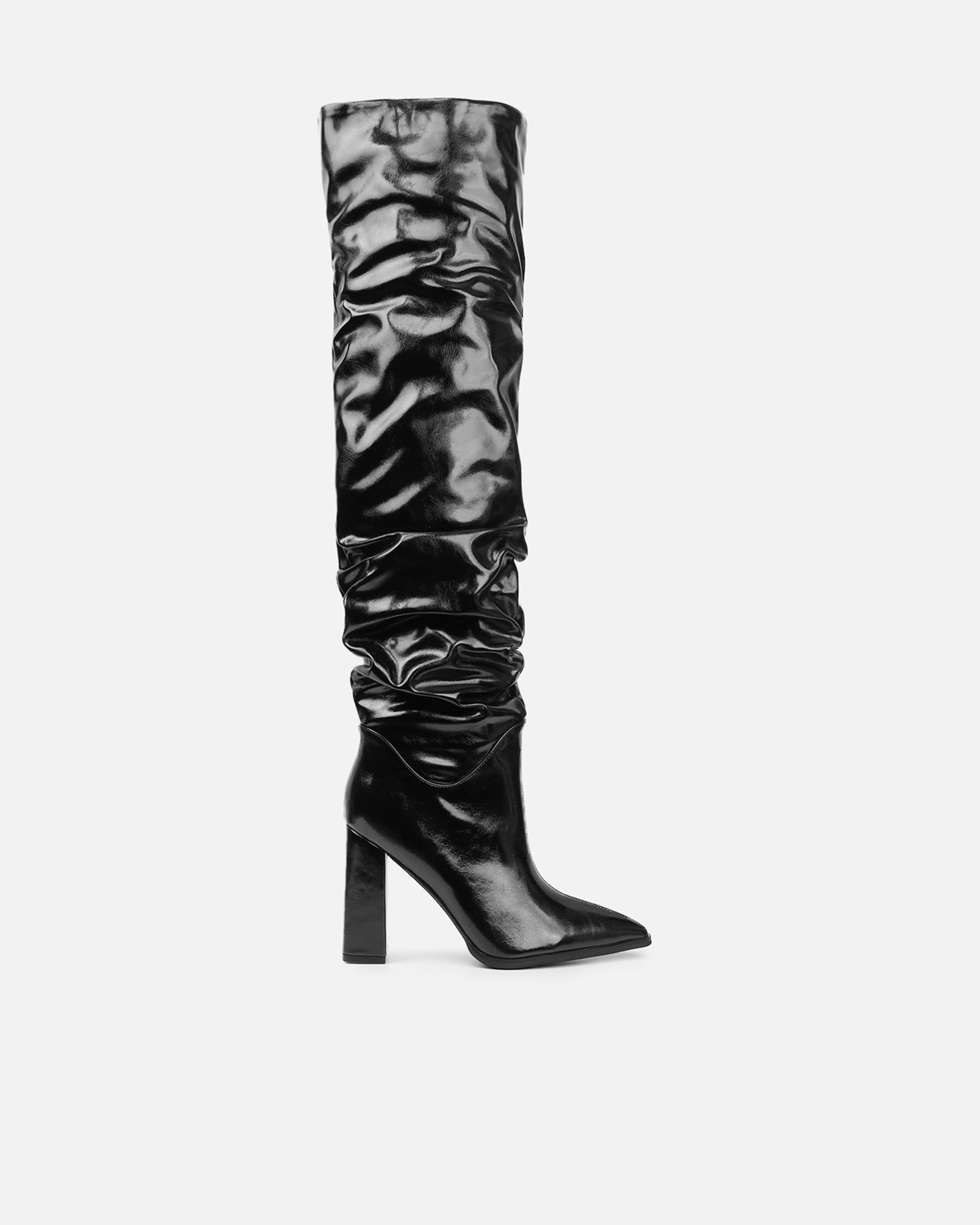 Jacq Black Ruched Over The Knee Boots