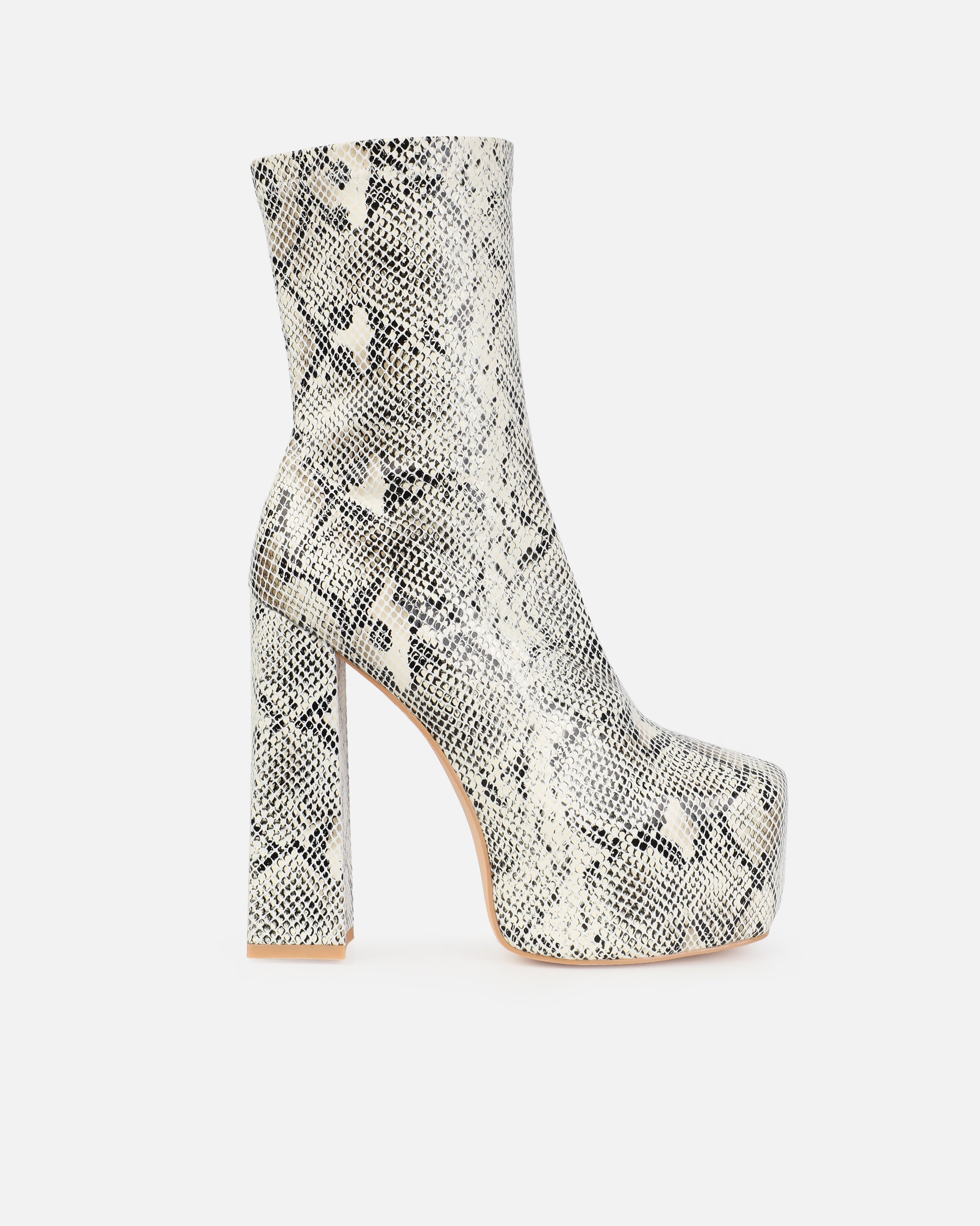 Foster Neutral Faux Snake Print Platform Block Heel Ankle Boots