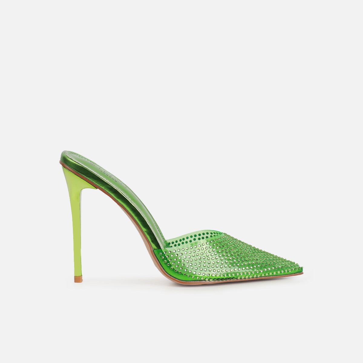 Jessyca Green Clear Diamante Pointed Stiletto Mules