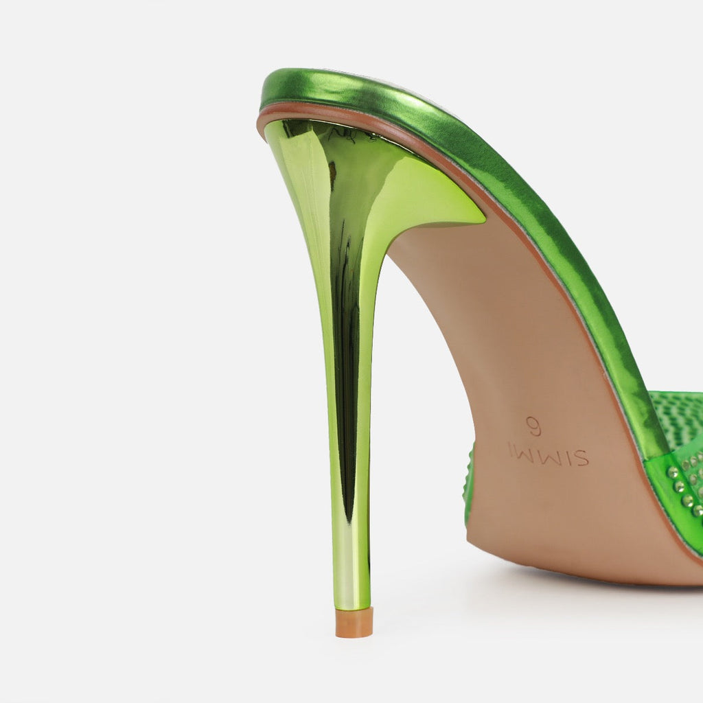 Jessyca Green Clear Diamante Pointed Stiletto Mules