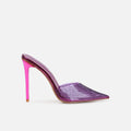 Jessyca Purple Clear Diamante Pointed Stiletto Mules