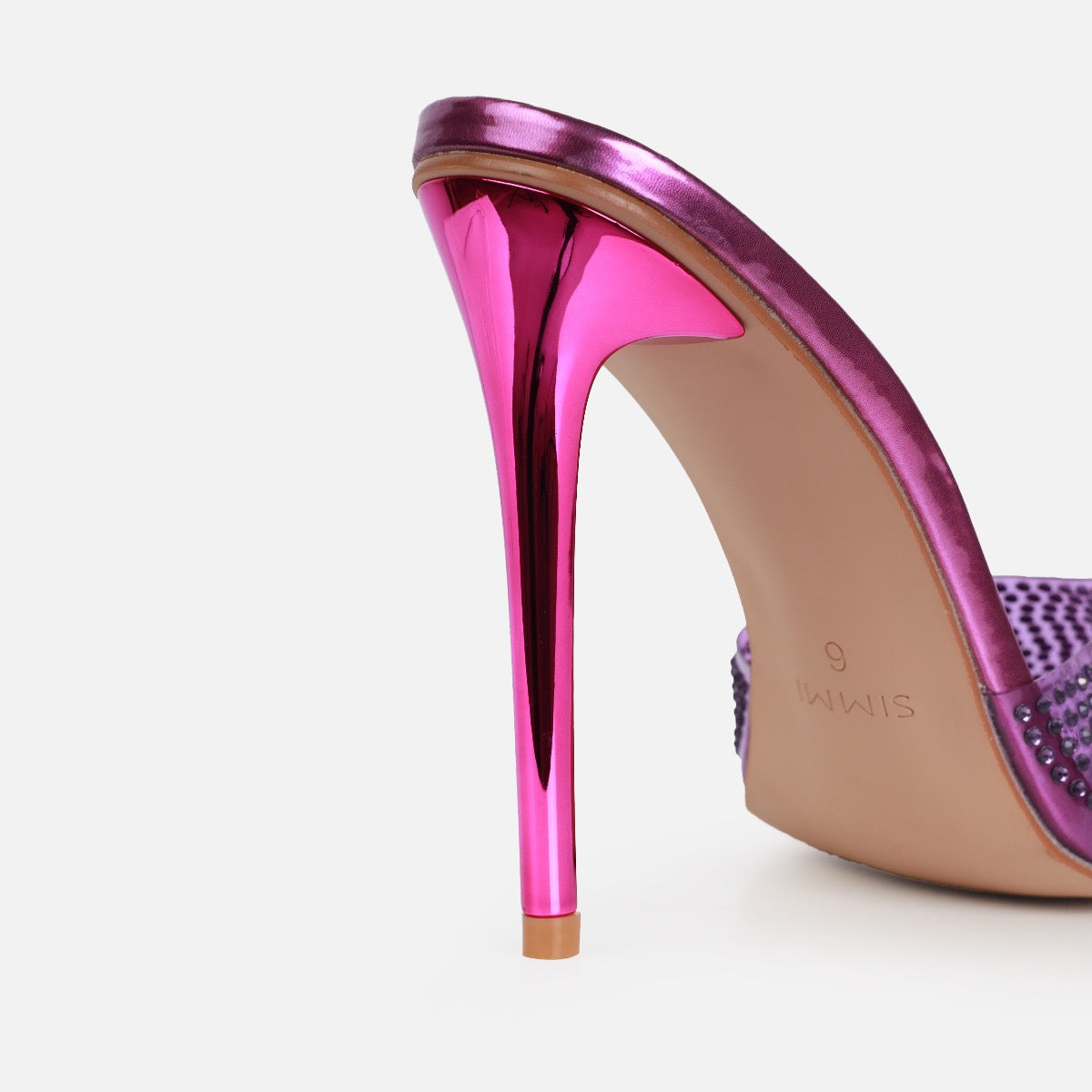 Jessyca Purple Clear Diamante Pointed Stiletto Mules