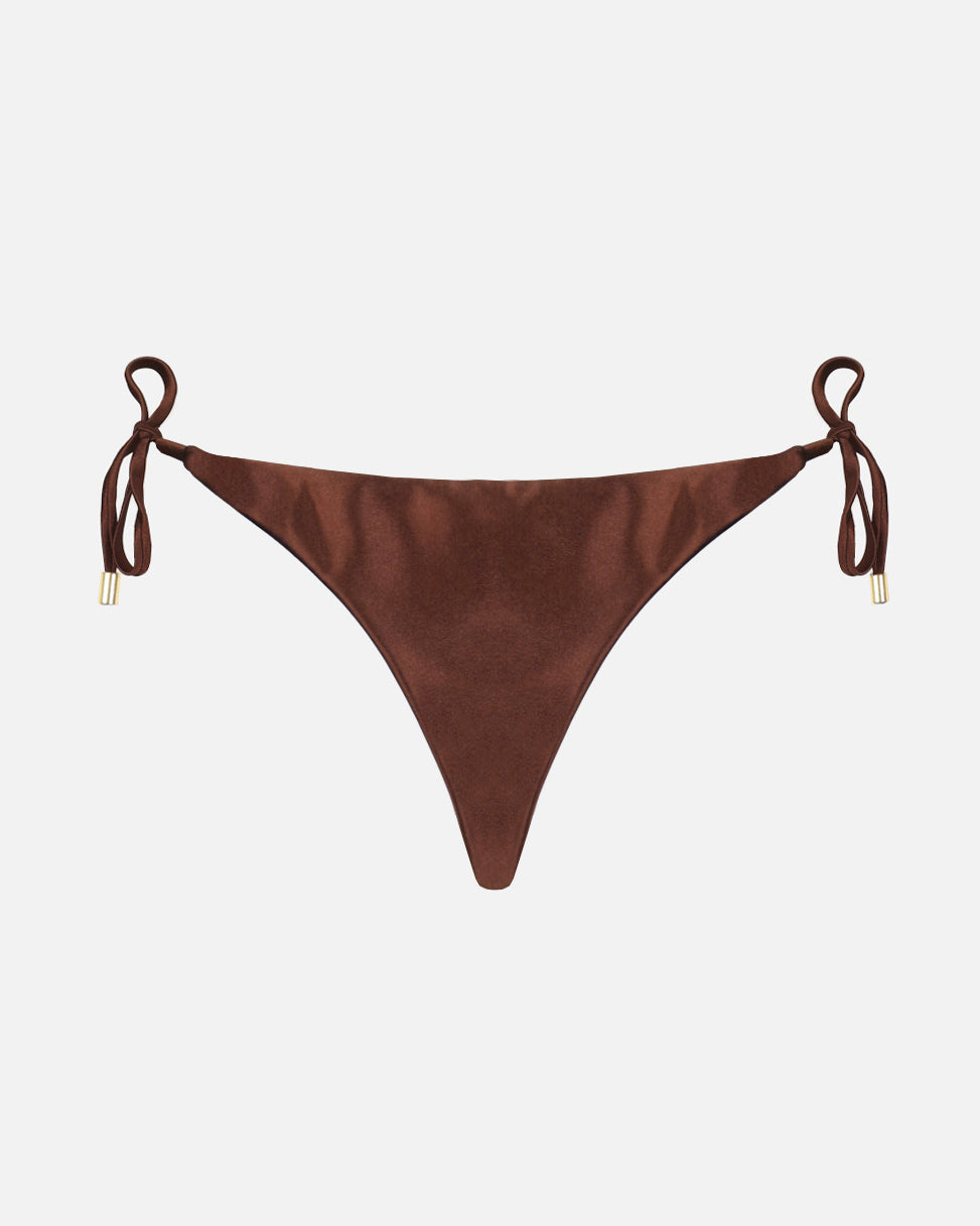 Alor Chocolate Satin Tie Waist Bikini Bottoms