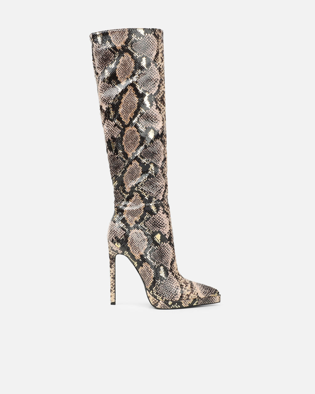 Bentoni Beige Snake Effect Knee Boots