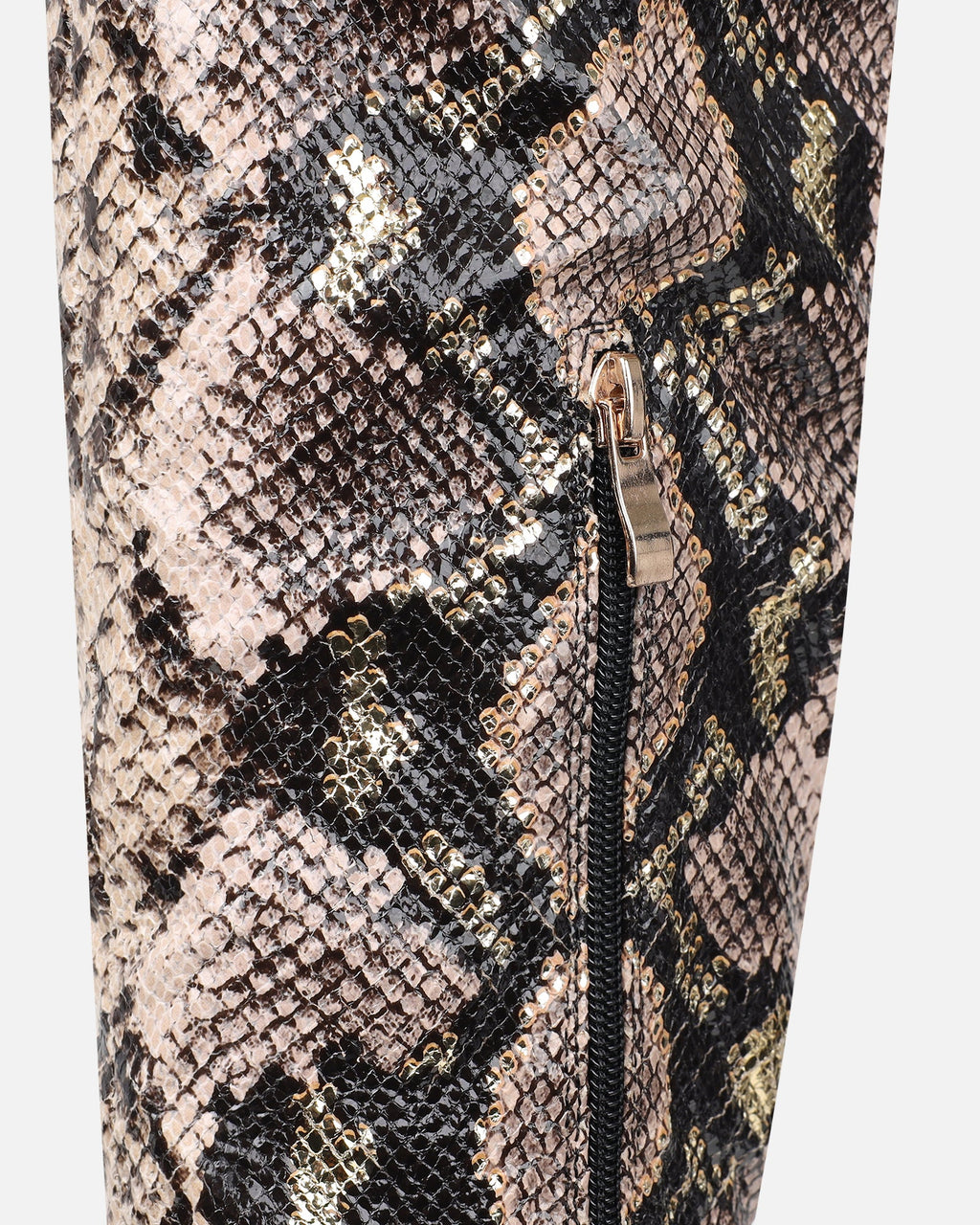 Bentoni Beige Snake Effect Knee Boots