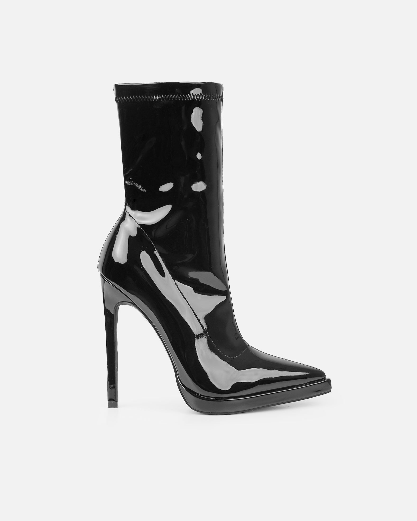 Lewin Black Patent Pointed Stiletto Ankle Boots