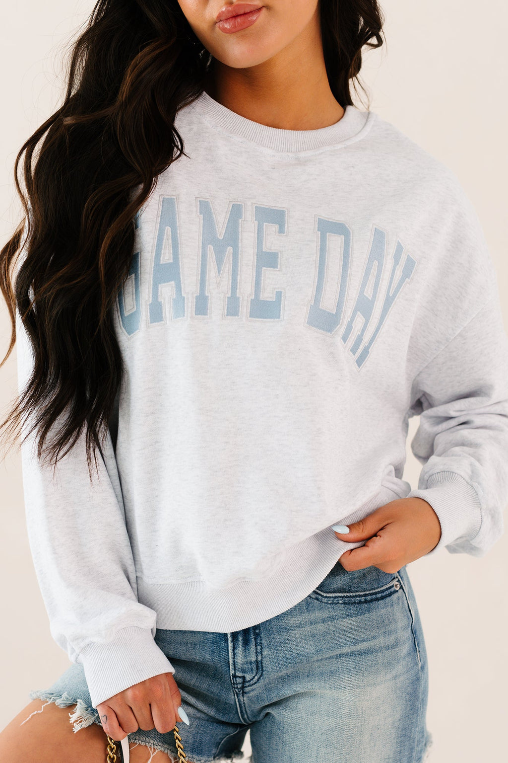 "Game Day" Embroidered Sweatshirt (Light Grey)
