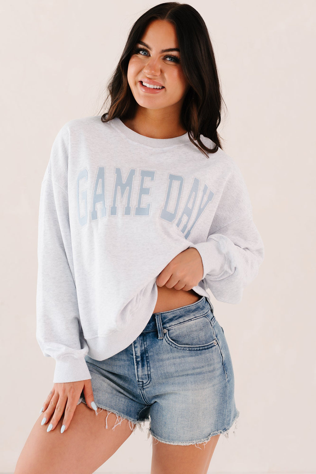"Game Day" Embroidered Sweatshirt (Light Grey)