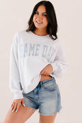 "Game Day" Embroidered Sweatshirt (Light Grey)