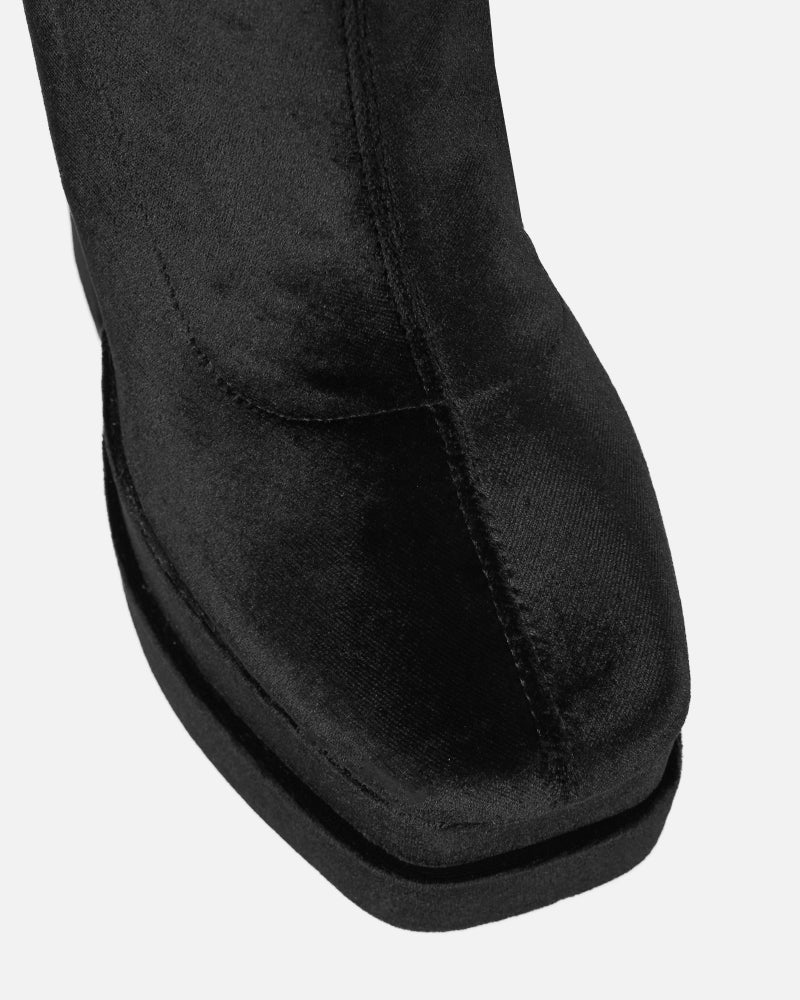 Addams Black Velvet Double Platform Thigh High Boots