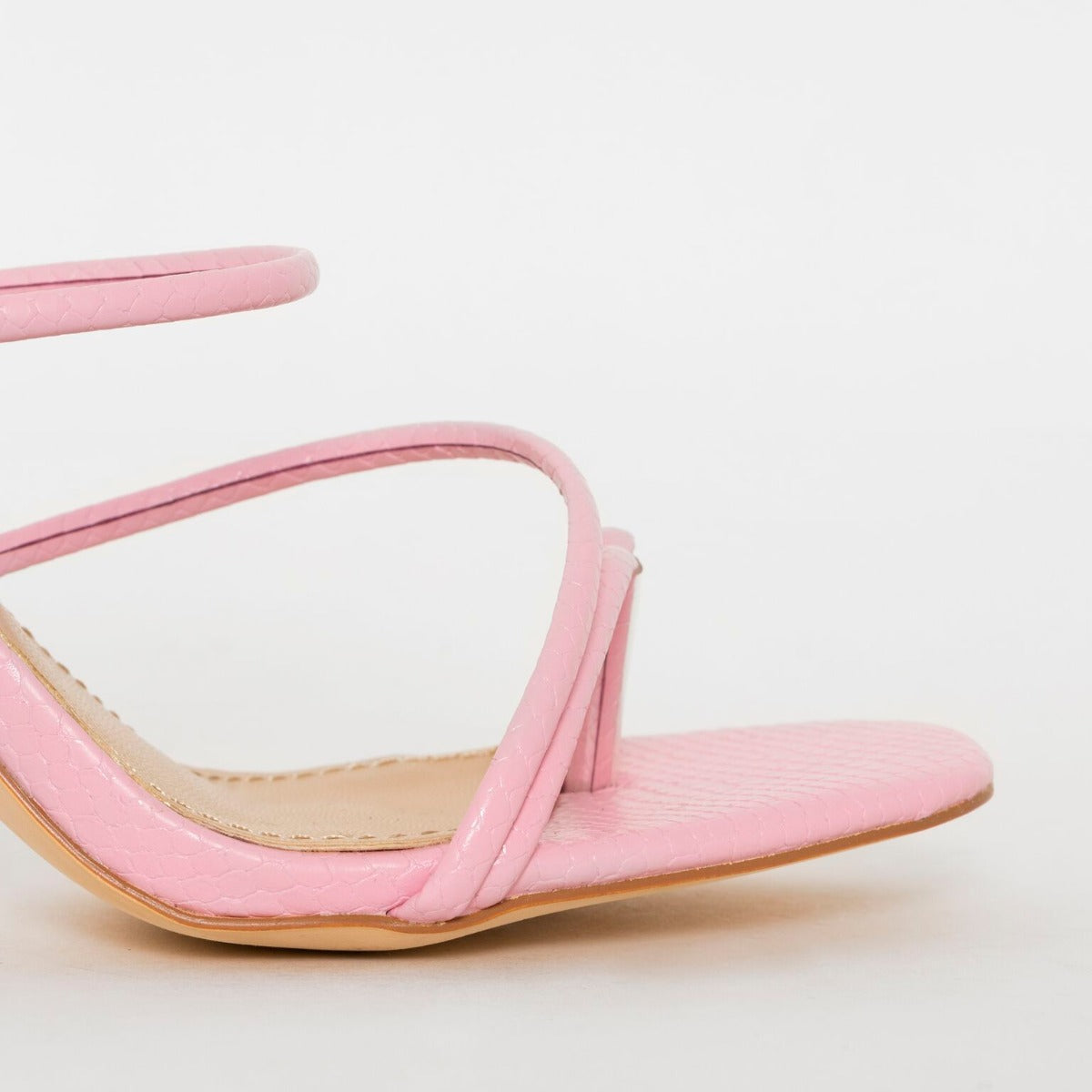 Jada Wide Fit Pink Snake Print Strappy Midi Heel Mules
