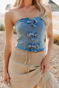 Back To Strangers Denim Bow Front Corset Top (Light Wash)