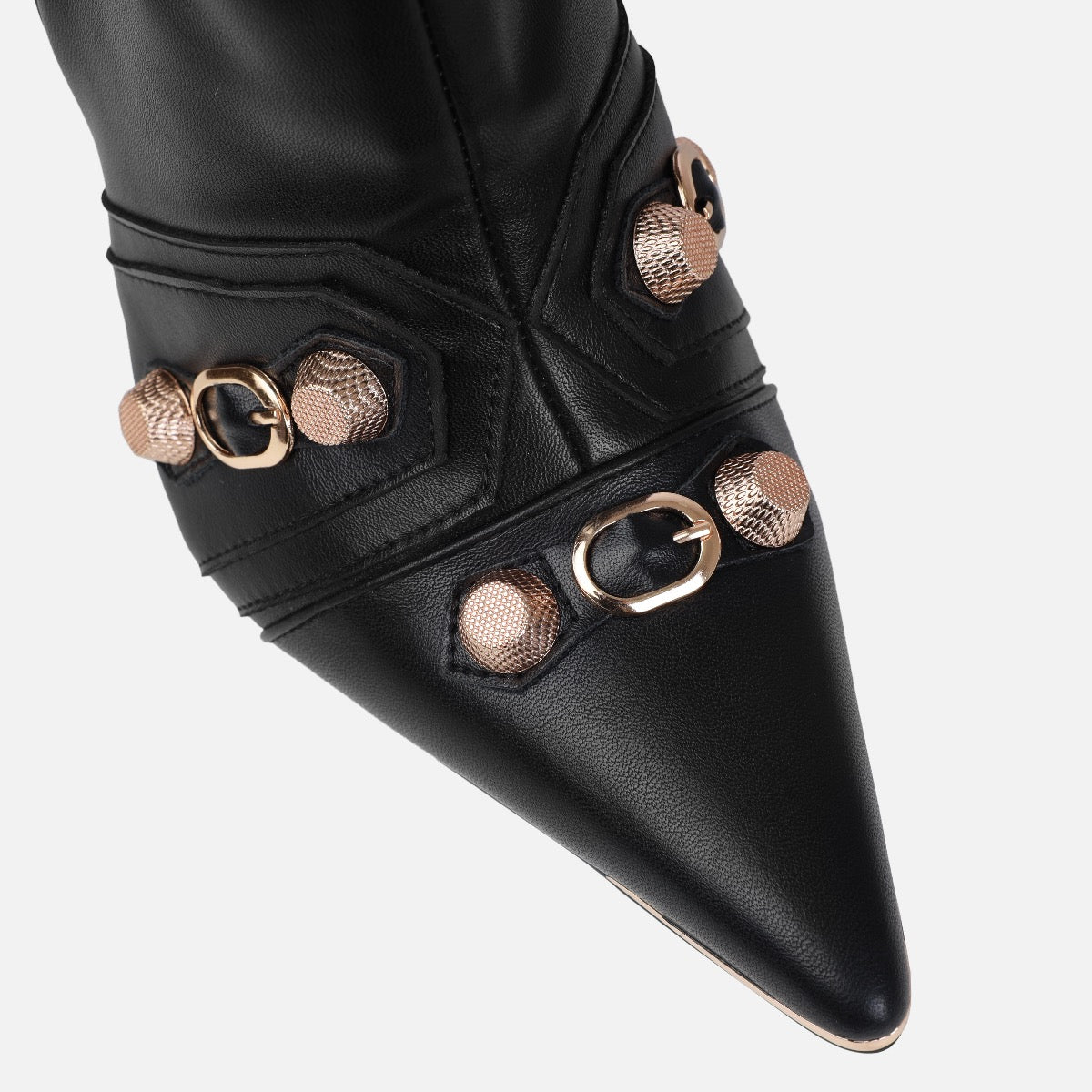 Gethin Black Fringe Studded Knee High Boots