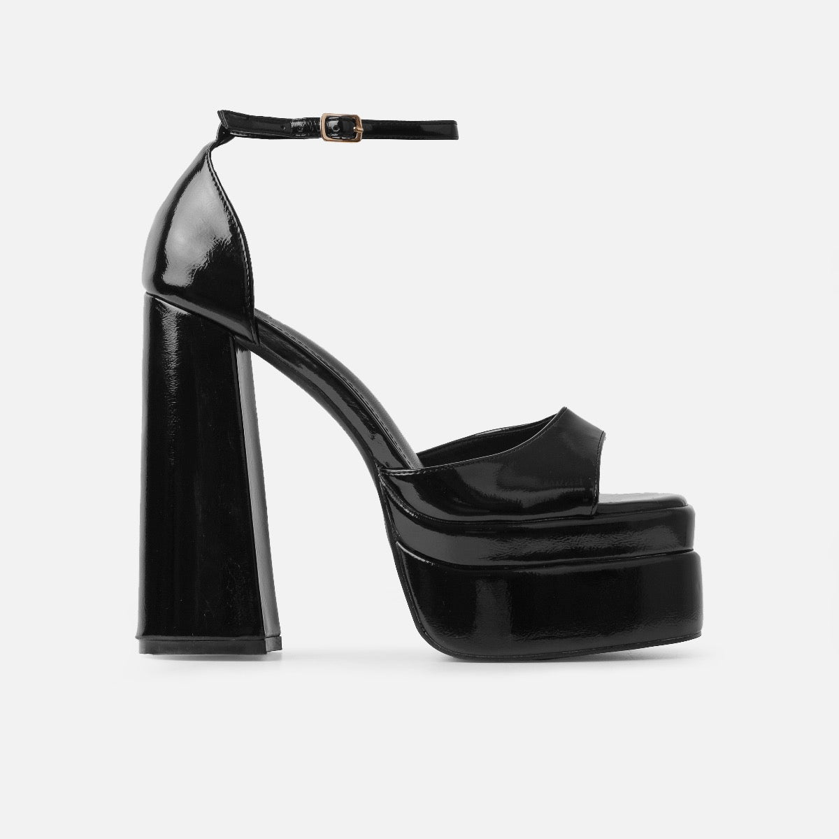 Eira Wide Fit Black Platform Block Heels