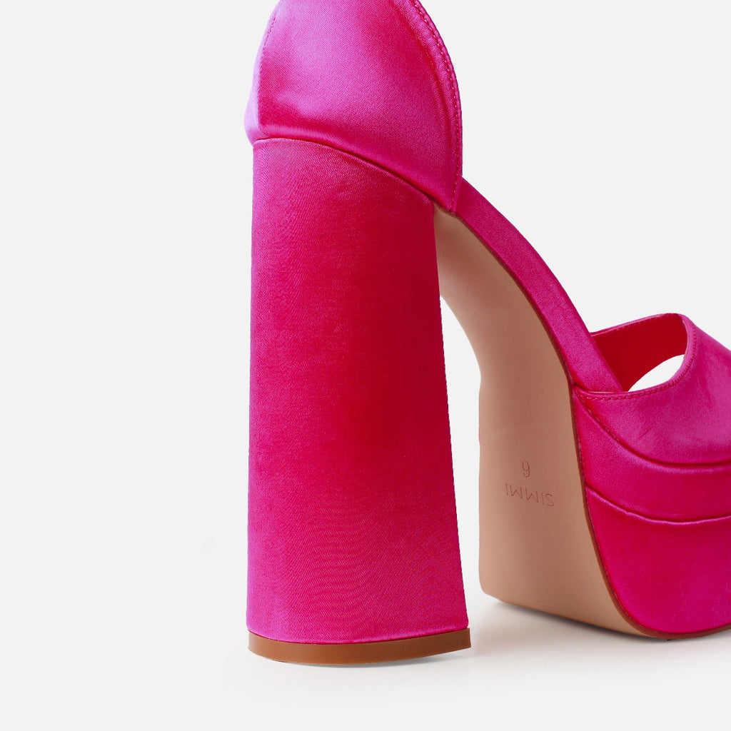 Eira Wide Fit Fuchsia Pink Satin Platform Block Heels