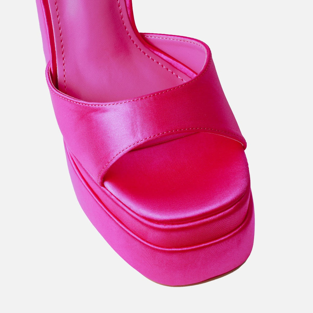 Eira Wide Fit Fuchsia Pink Satin Platform Block Heels
