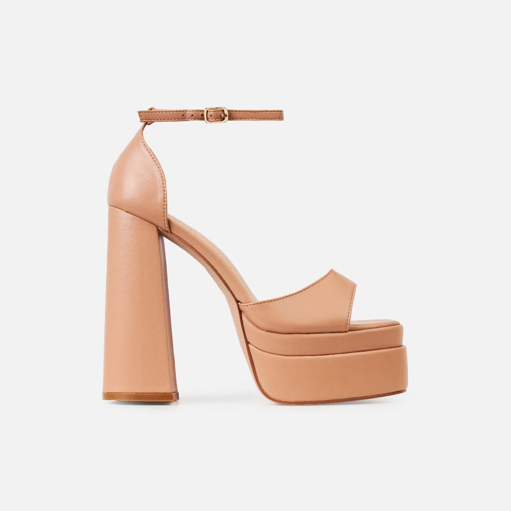 Eira Wide Fit Nude Platform Block Heels