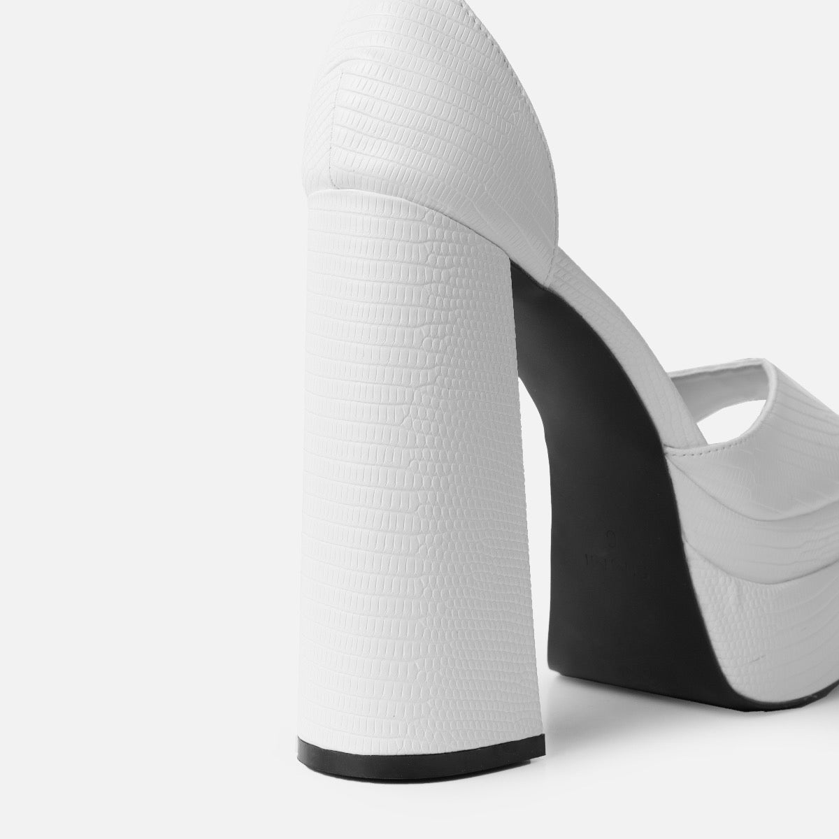 Eira Wide Fit White Faux Lizard Print Platform Block Heels