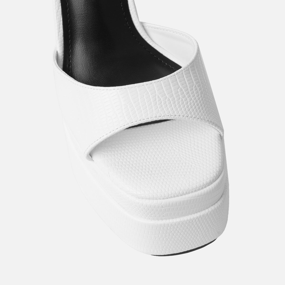 Eira Wide Fit White Faux Lizard Print Platform Block Heels