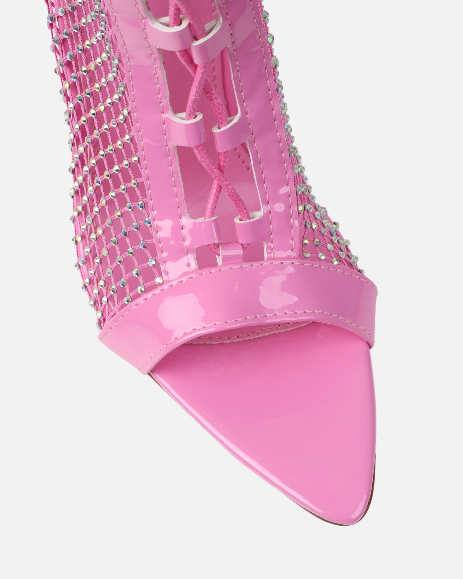 Talitha Bright Pink Diamante Lace Up Thigh High Heels