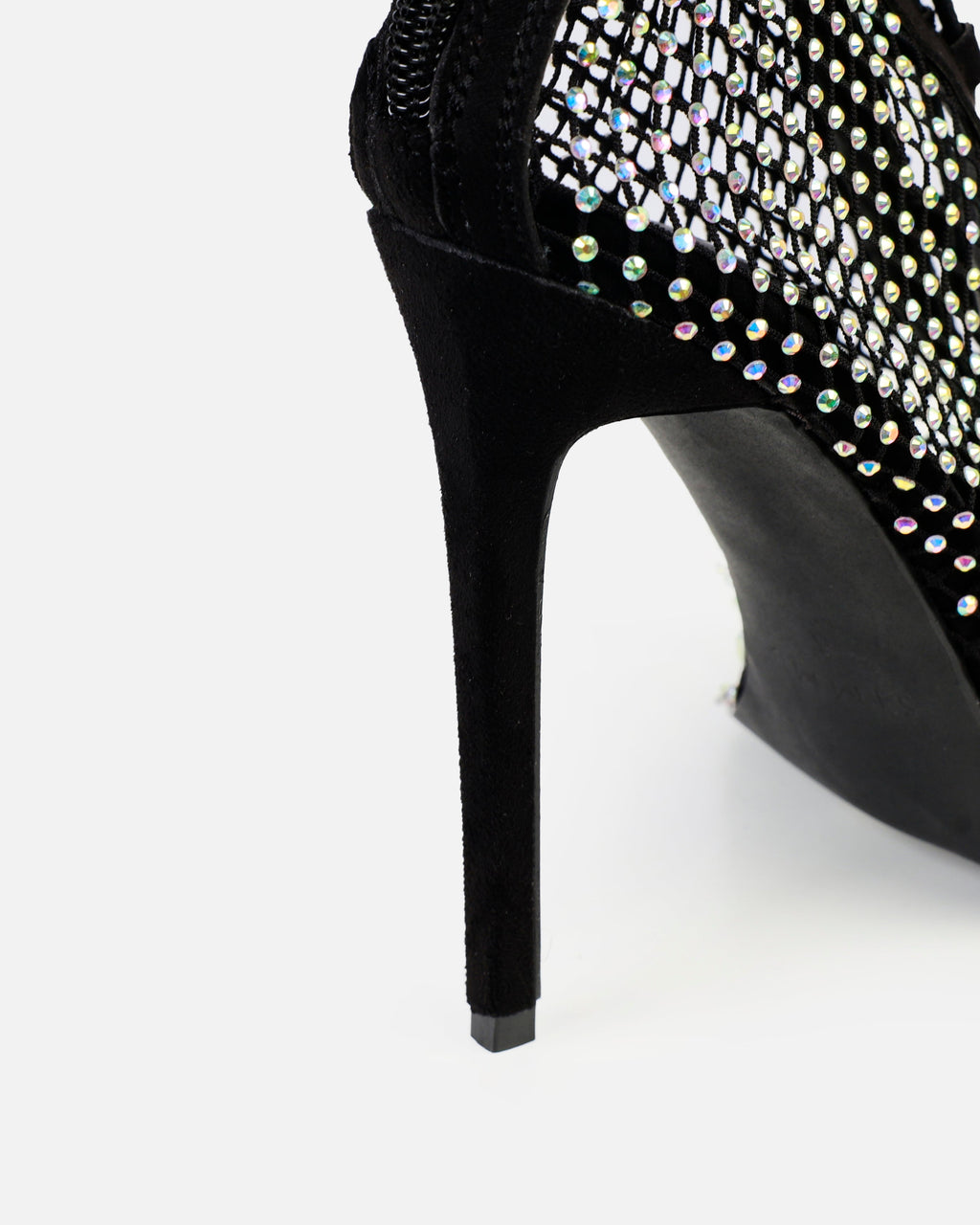 Talitha Black Diamante Mesh Lace Up Thigh High Heels