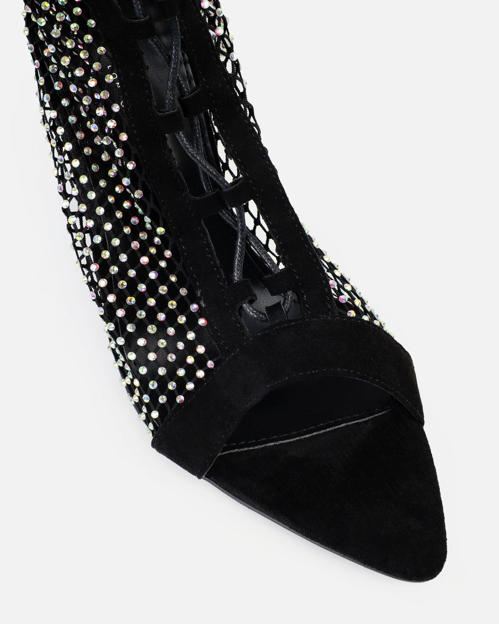 Talitha Black Diamante Mesh Lace Up Thigh High Heels