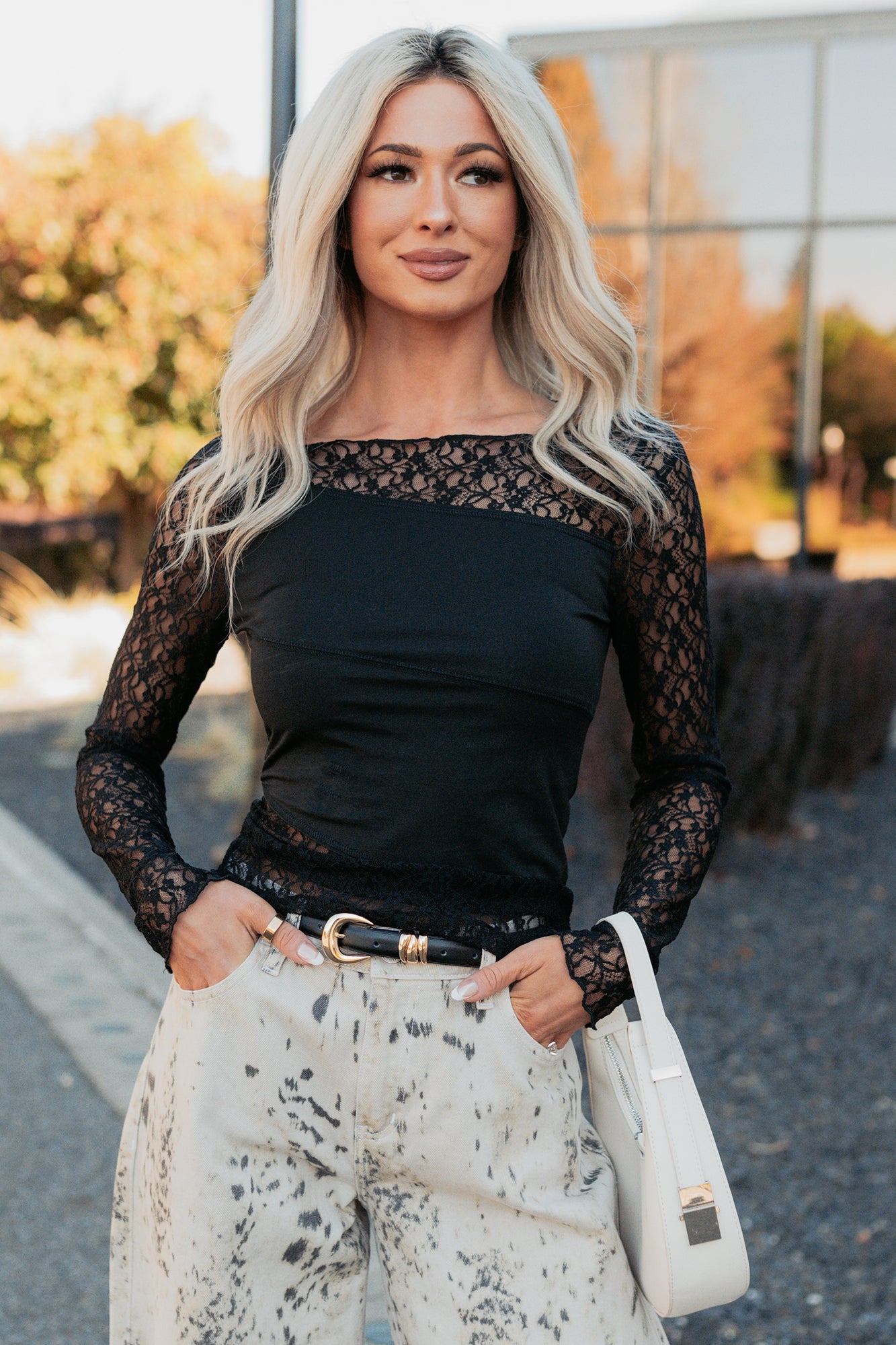 All The Assets Floral Lace Long Sleeve Top (Black)