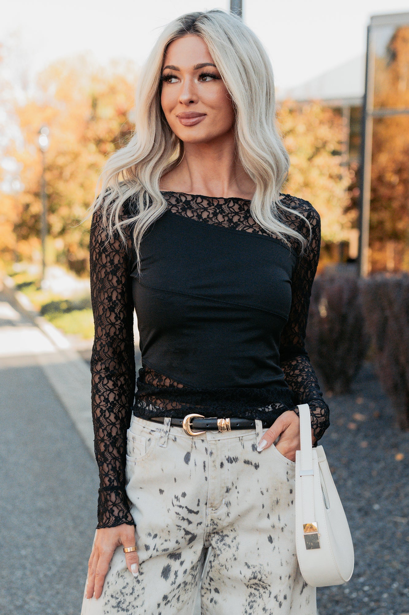 All The Assets Floral Lace Long Sleeve Top (Black)