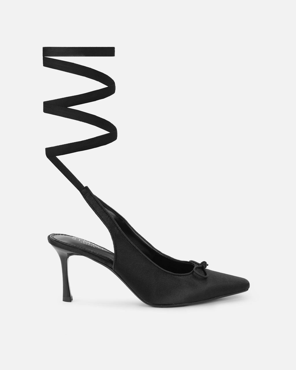 Trinnie Black Satin Lace Up Ballet Mid Heels