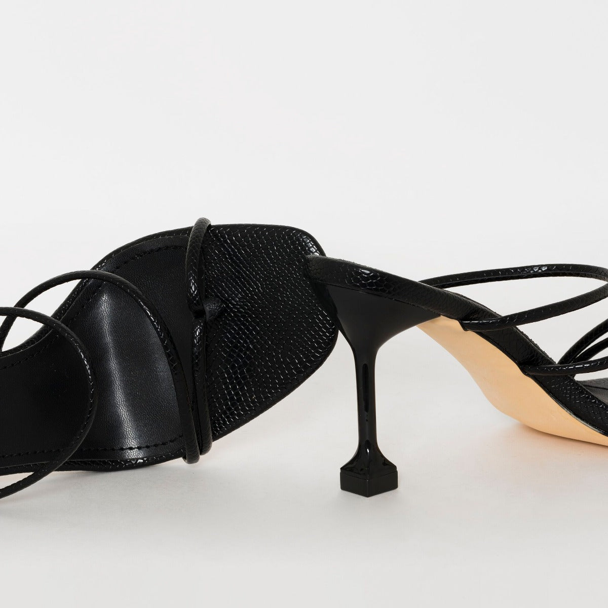 Jada Wide Fit Black Snake Print Strappy Midi Heel Mules