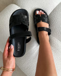 Adelle Black Chunky Strap Footbed Slides