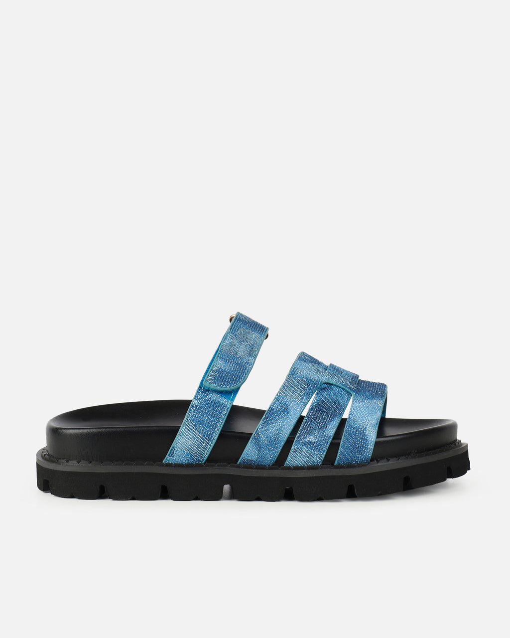 Adelle Denim Chunky Velcro Strap Flat Sandals