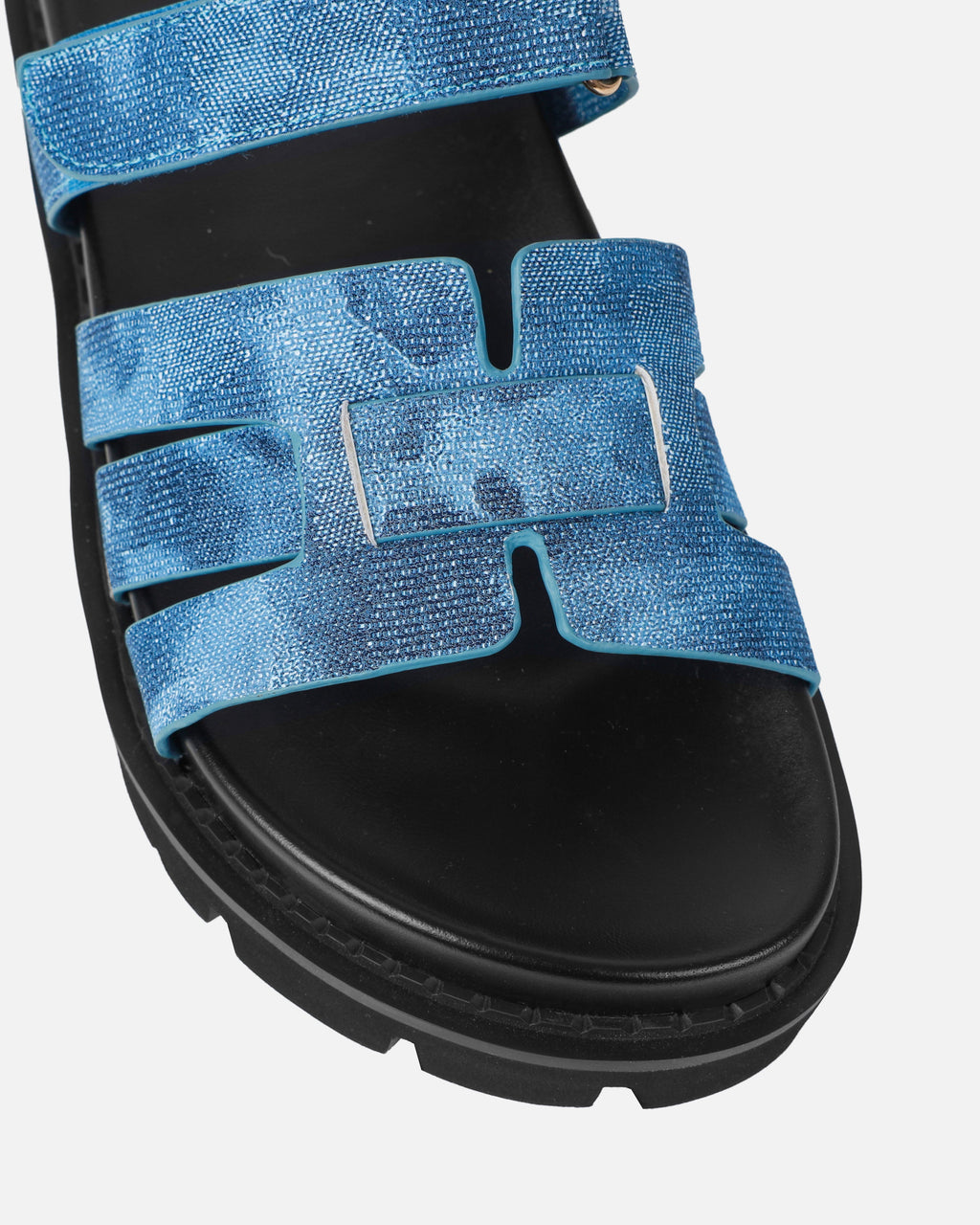 Adelle Denim Chunky Velcro Strap Flat Sandals