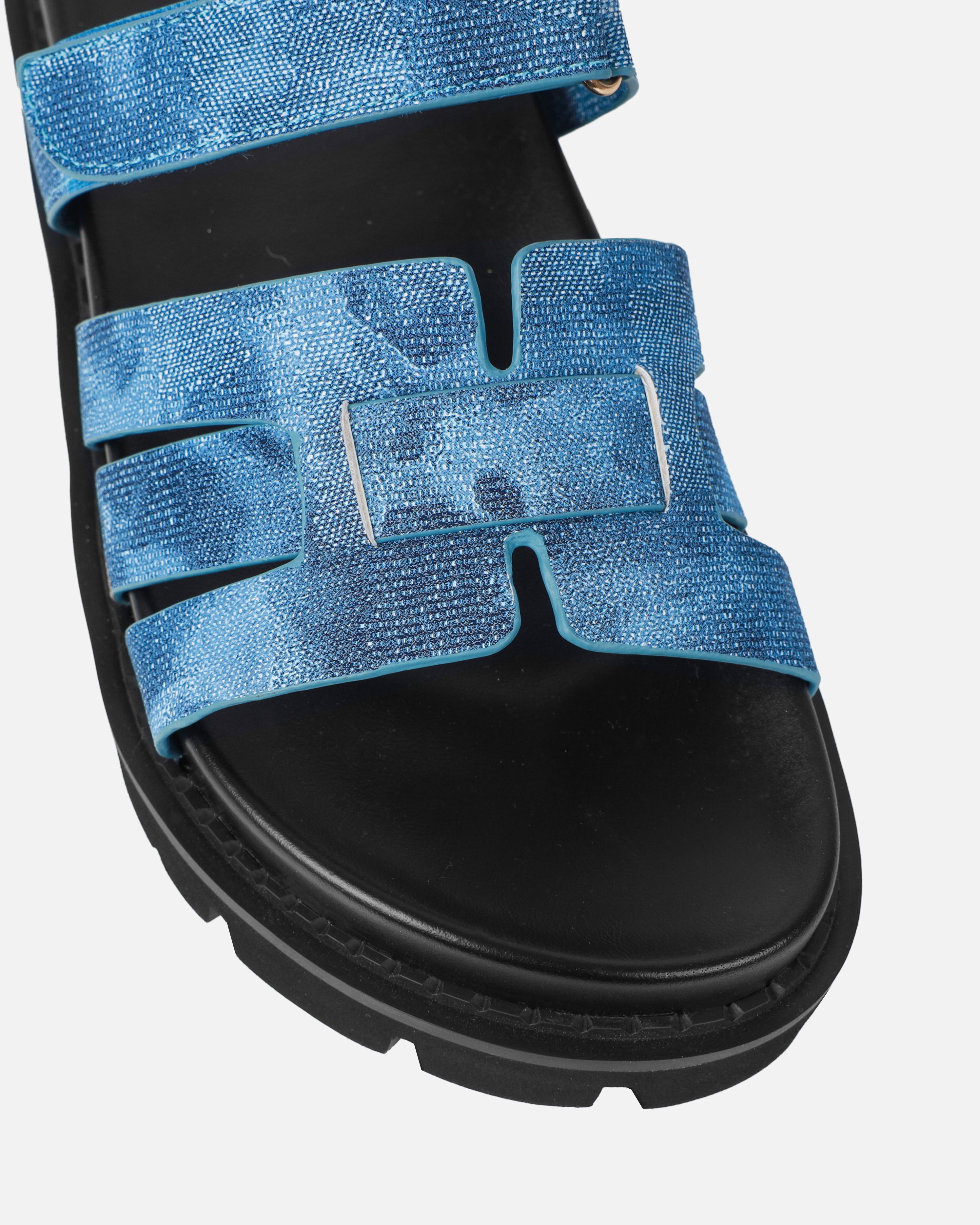 Adelle Denim Chunky Velcro Strap Flat Sandals