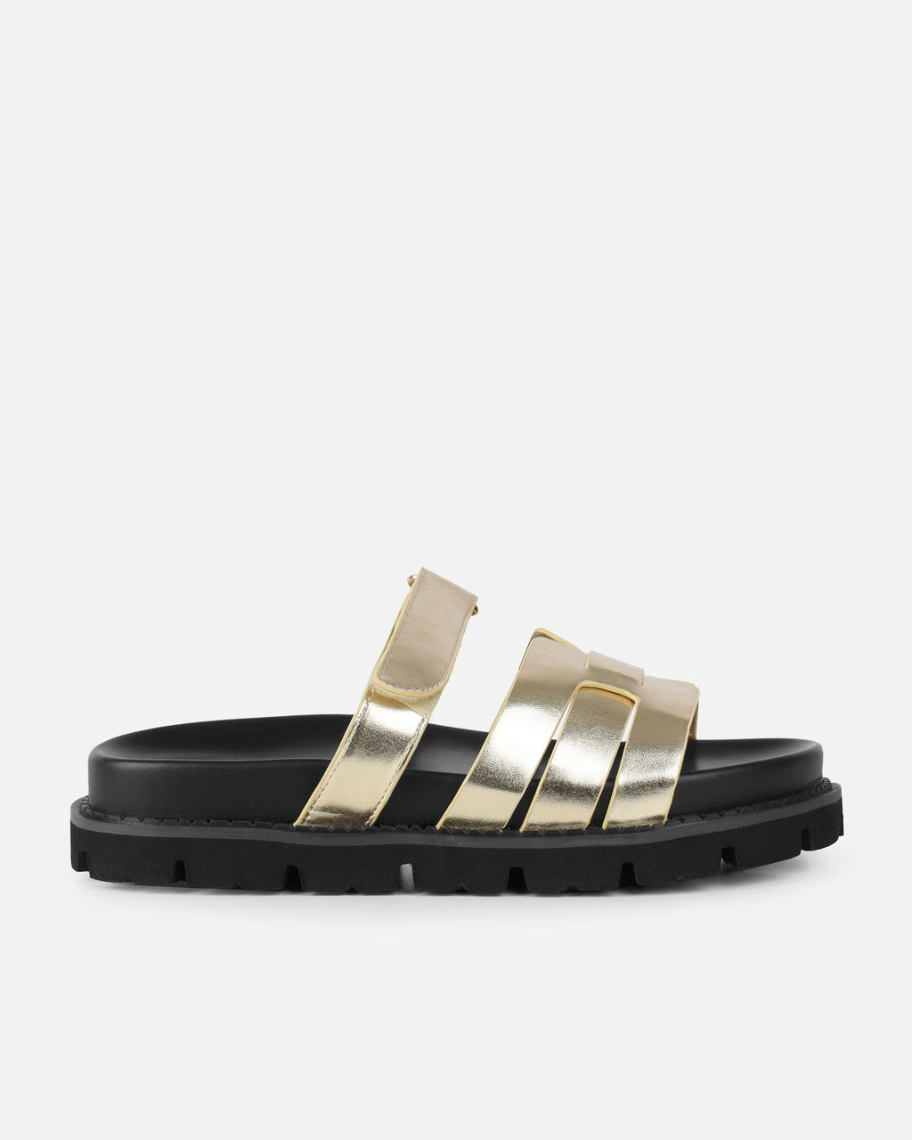 Adelle Gold Chunky Velcro Strap Flat Sandals