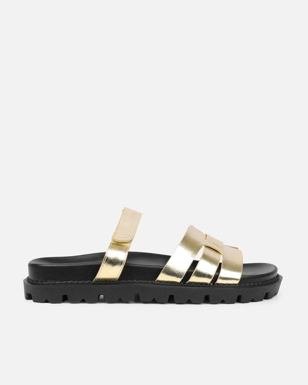 Adelle Gold Shiny Metallic Chunky Footbed Slides